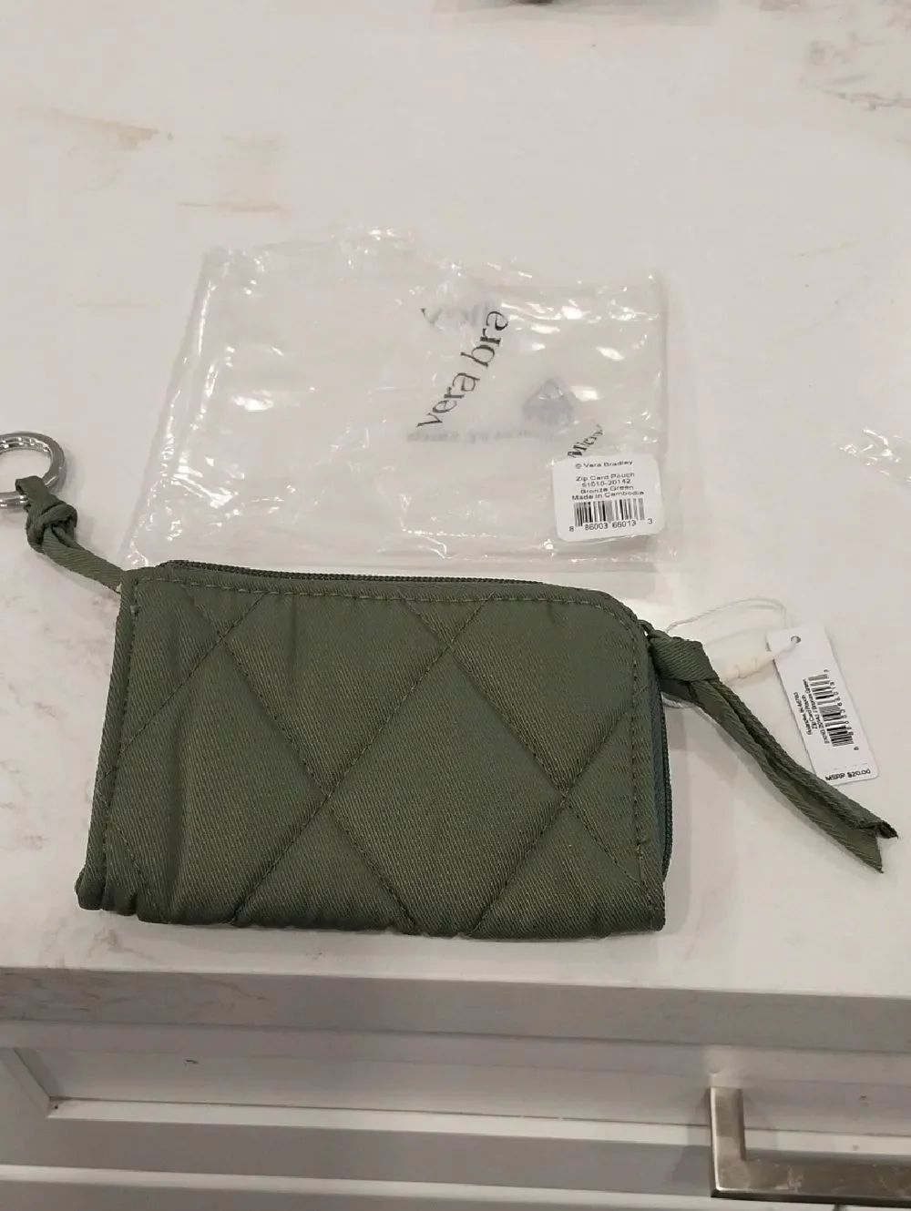 Vera Bradley Olive Quilted Key & Card Pouch with Key Ring